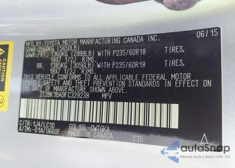 2015 Lexus Rx 350 из США, поврежденный, VIN 2T2BK1BA9FC329238